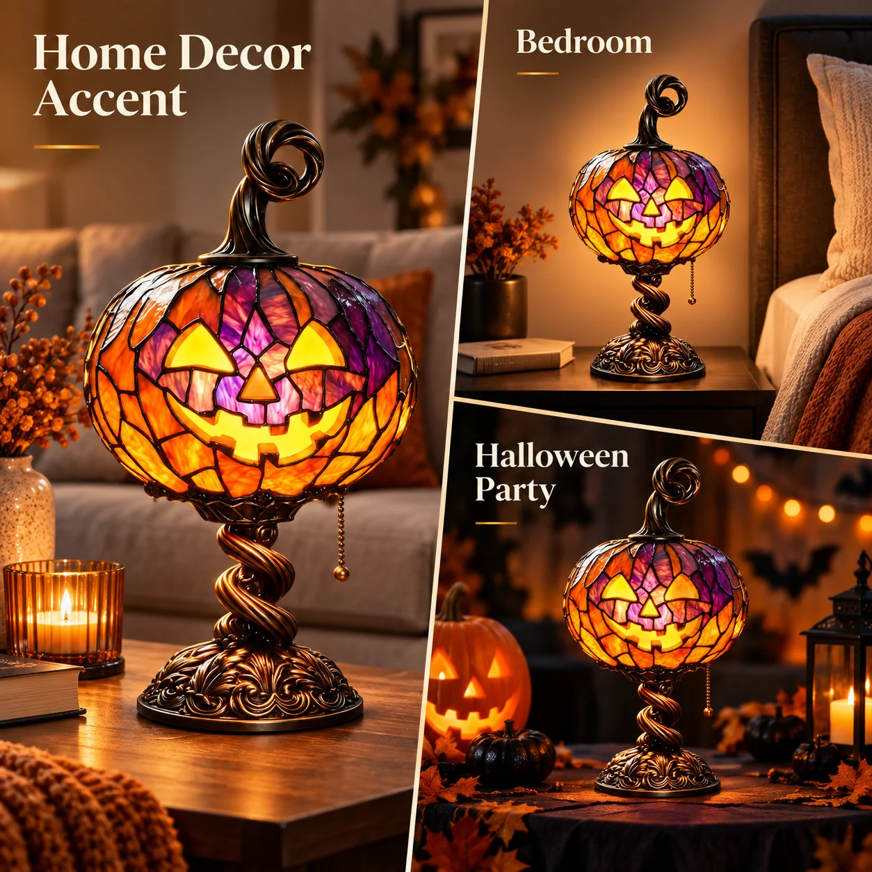 Halloween Light Up Ghost Bat Pumpkin Table Lamp Resin Ornament Spooky Home Decor Figurine for Desktop Shelf Party Decorations