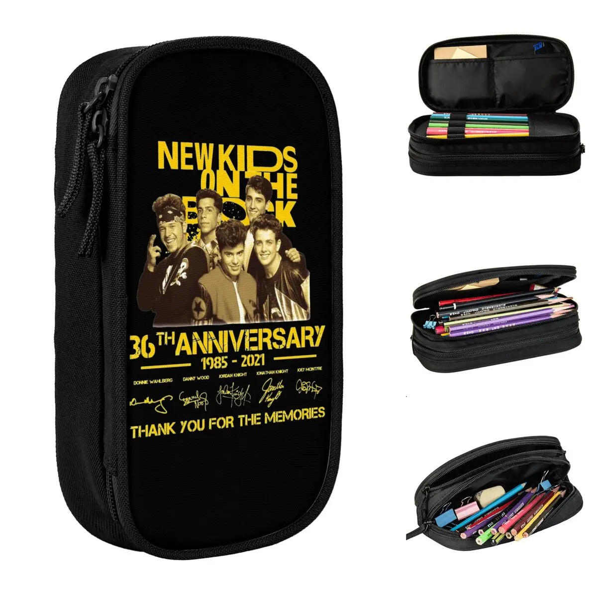 Large-capacity Pen Box Band NKOTB 36th Anniversary 1985-2021 Signature Office Supplies Double Layer Pen Case Women Make Up Bag