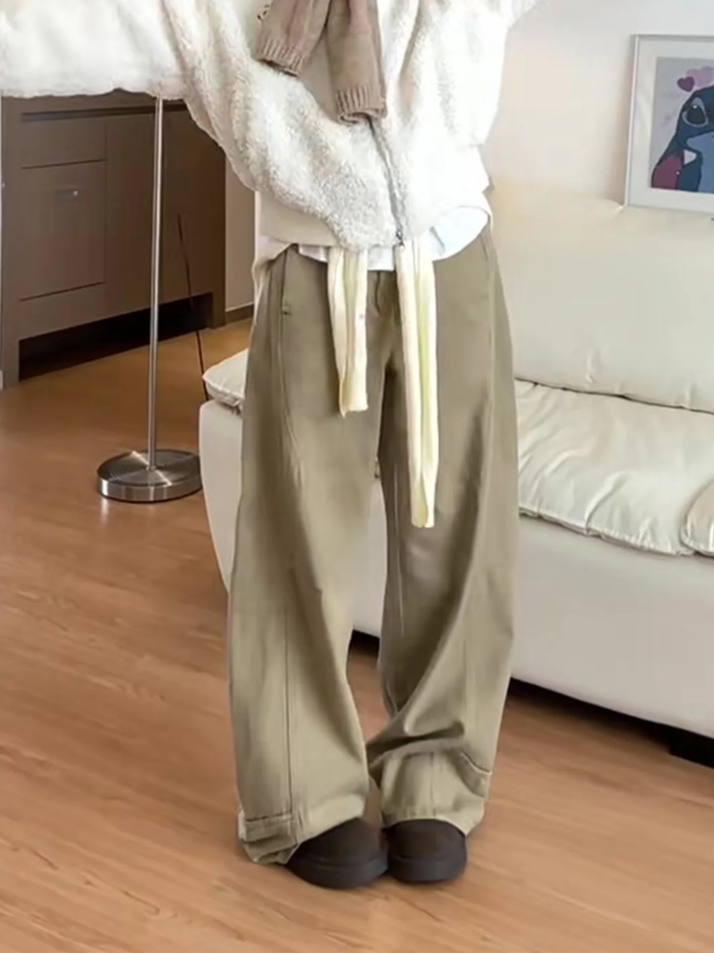 

plus Size Loose Slimming Khaki Wide Leg Women's Jeans High Waist Straight Cut Retro Wa Casual Comfortable Stretch Denim Pants