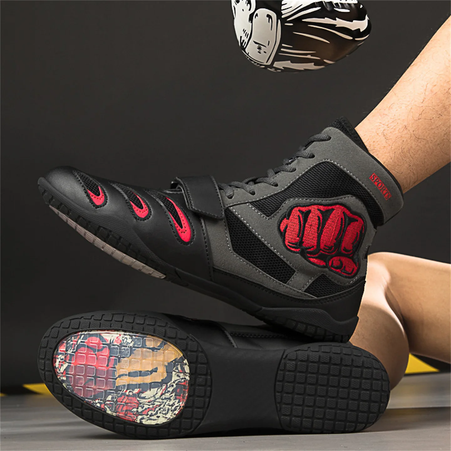 New Professional Boxing Shoes For Teenagers Size 29-46 Fighting Sanda Wrestling Breathable Non-Slip Competition Training Shoes