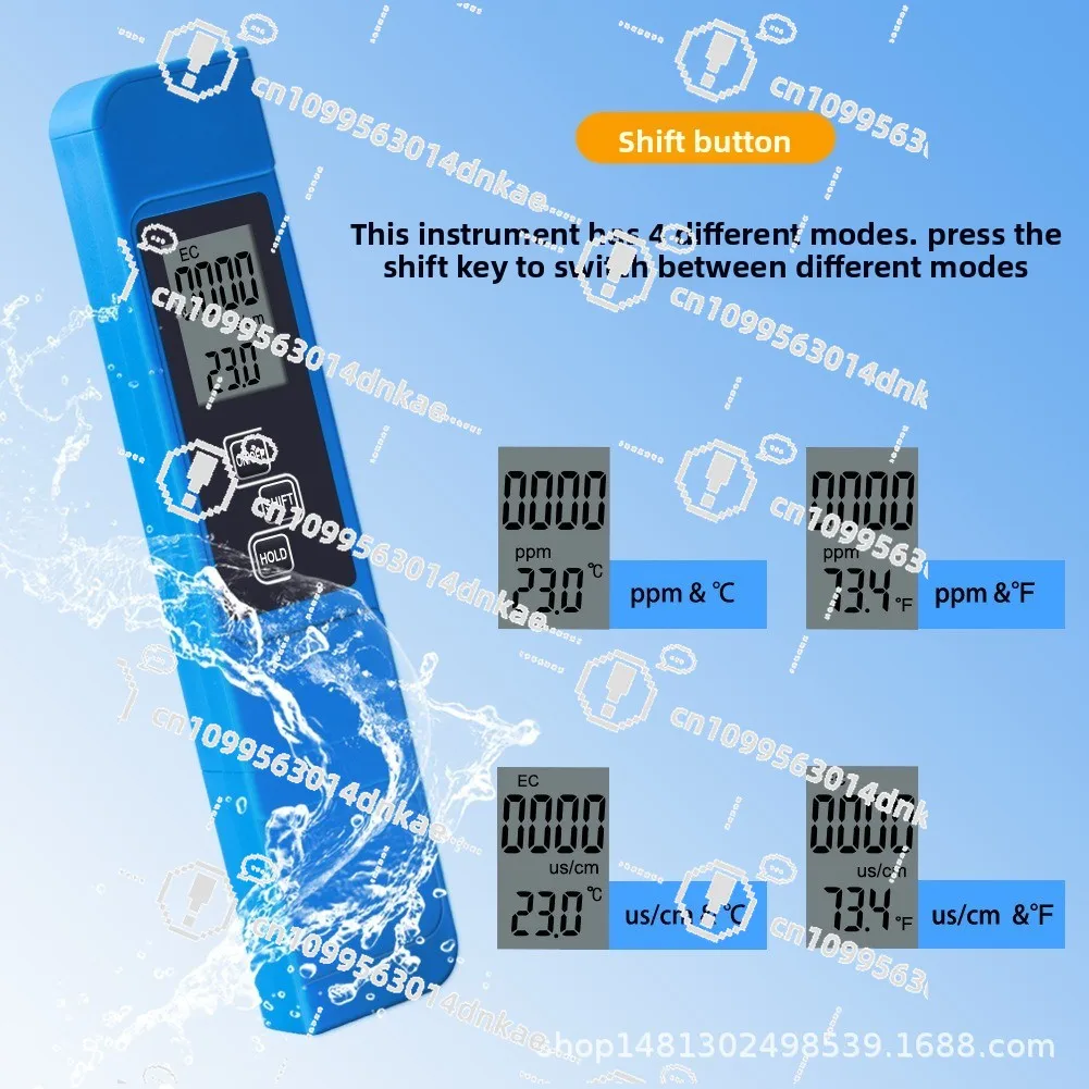 Blue 3-in-1 Portable Conductivity Meter Water Quality Detector - Conductivity Test Pen & EC Meter TDS Pen for Monitoring Aquatic