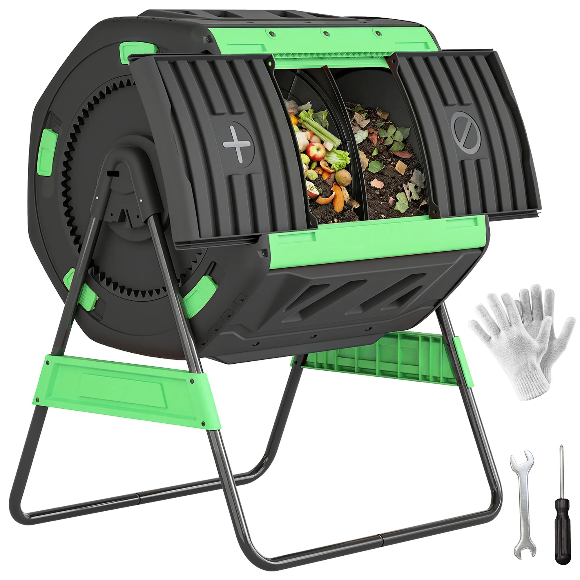 Outsunny 200L Dubbele Kamer Roterende Composter BPA-vrij Groen