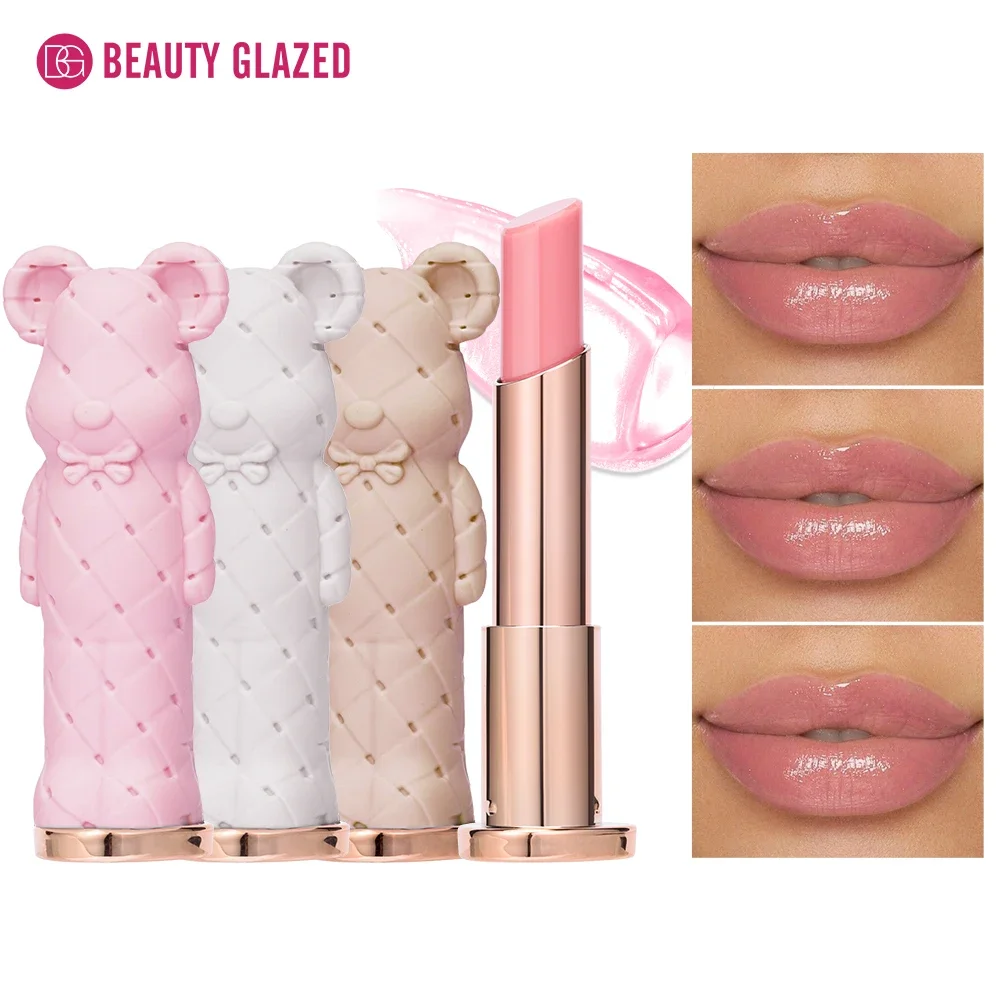 Beauty Glazed Bear Feuchtigkeitsspendender Lippenstift Farbiger Lippenbalsam Pfleger Lippenstift Einfach zu färben Wässrige Damen-Make-up-Kosmetik