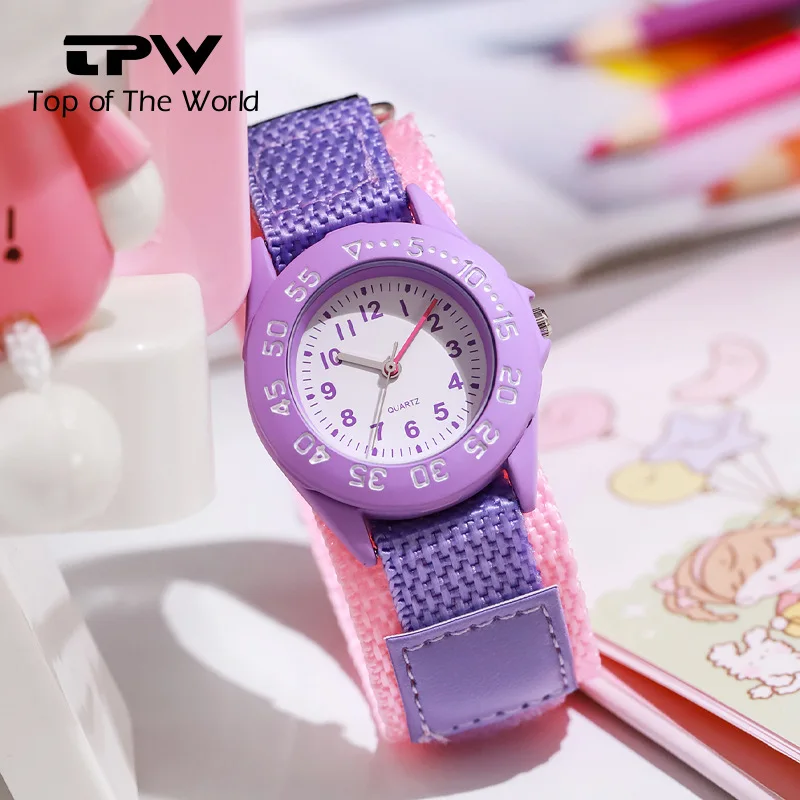 Kids' Sport Watch with Nylon Braided Strap Japanese Movement Waterproof Quartz Students Wristwatch for Children