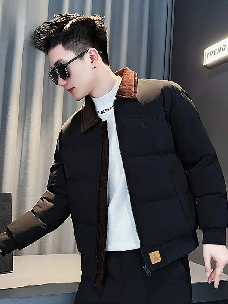 

Men's ort Thiened Cotton Jaet Winter Warmth Collar Zipper Closure Polyester Fiber Casual Youth Faion