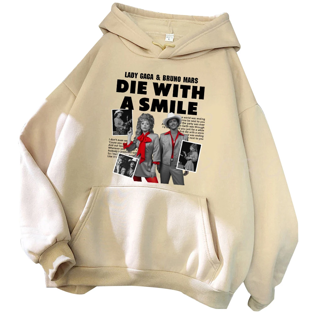 Lady Gaga Amp Bruno Mars Die With A Smile Hoodie Harajuku Pullover Tops Sweatshirt Fans Oversized Trendy Loose Classic Simple