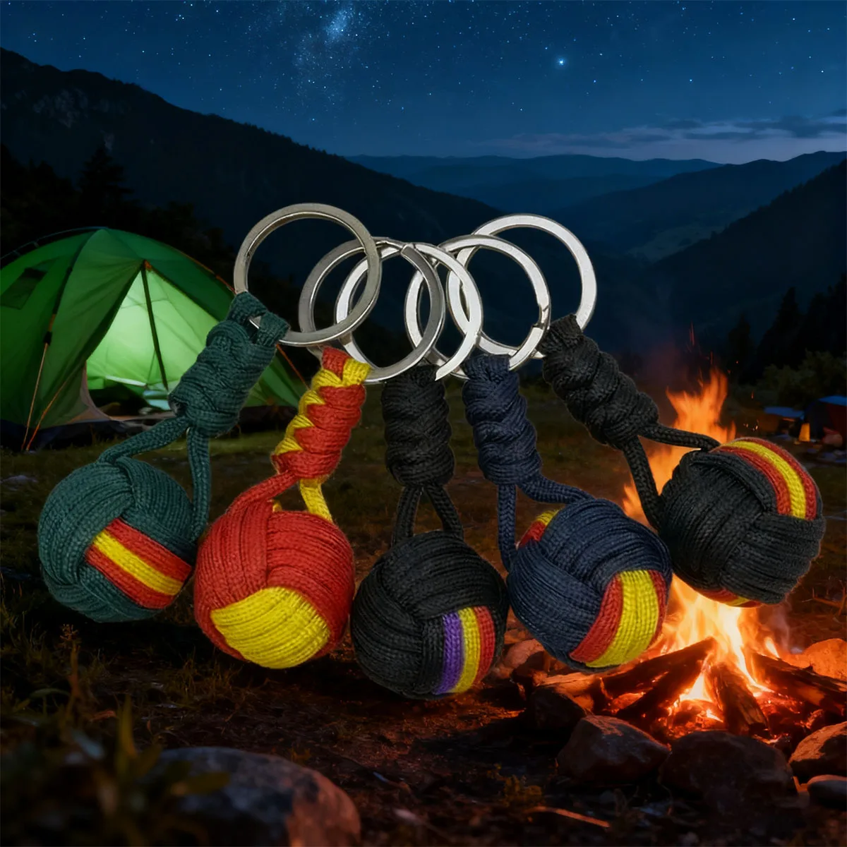 Militar Parachute Woven Rope Ball Portable Chaveiro Lanyard Key Ring Monkey Fist Key Chains, Outdoors Survival Tool Jewelry