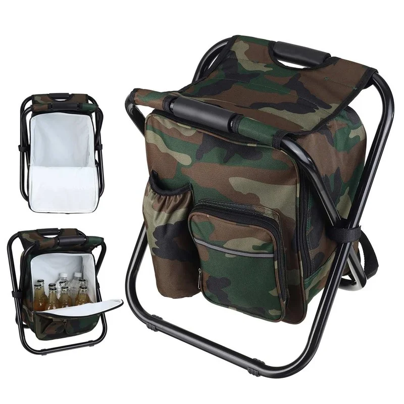 2 in 1 Folding Fishing Chair Bag Fishing Backpack Chairs Stool Convenient Wear-resistantv for Outdoor Hunting Climbing Equipment