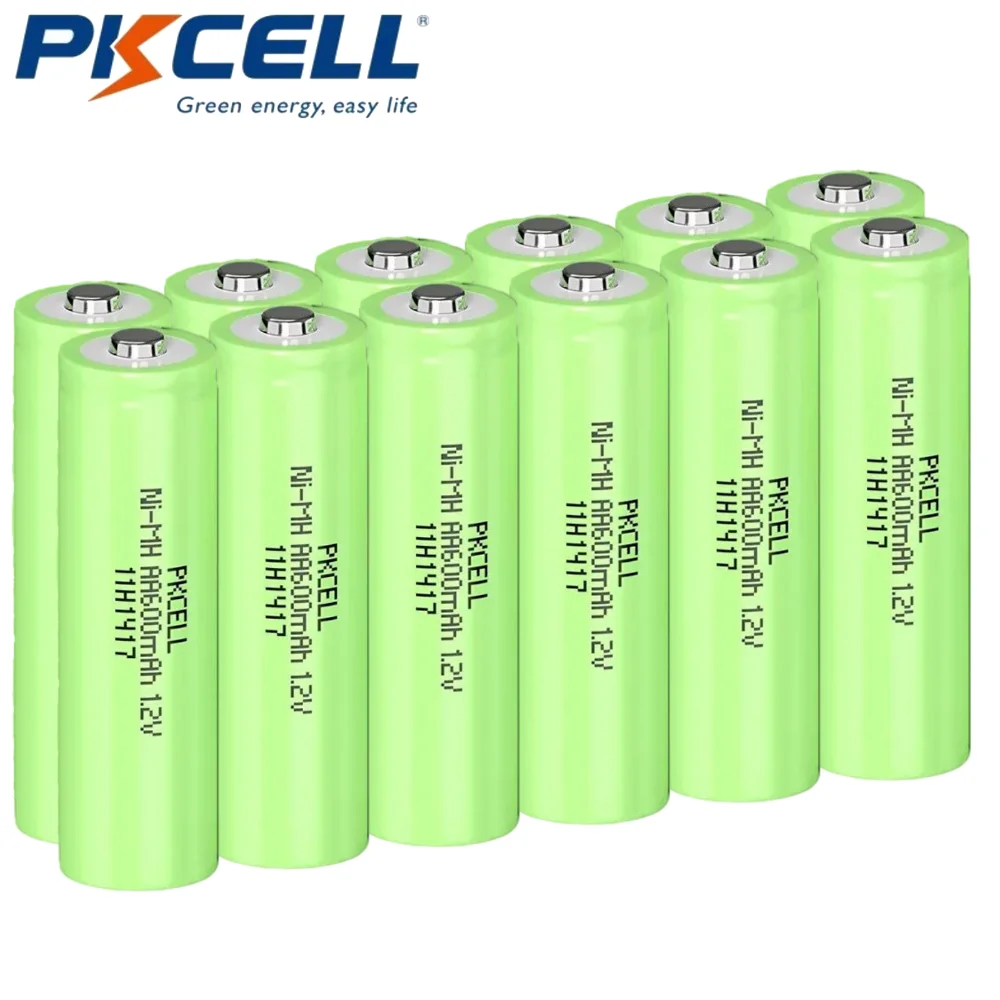 PKCELL 12 Pack NIMH AA 600mah 1.2 Volt Solar Batteries NiMH AA 1.2V Solar Light Ni-mh Rechargeable Batteries for Solar Lights