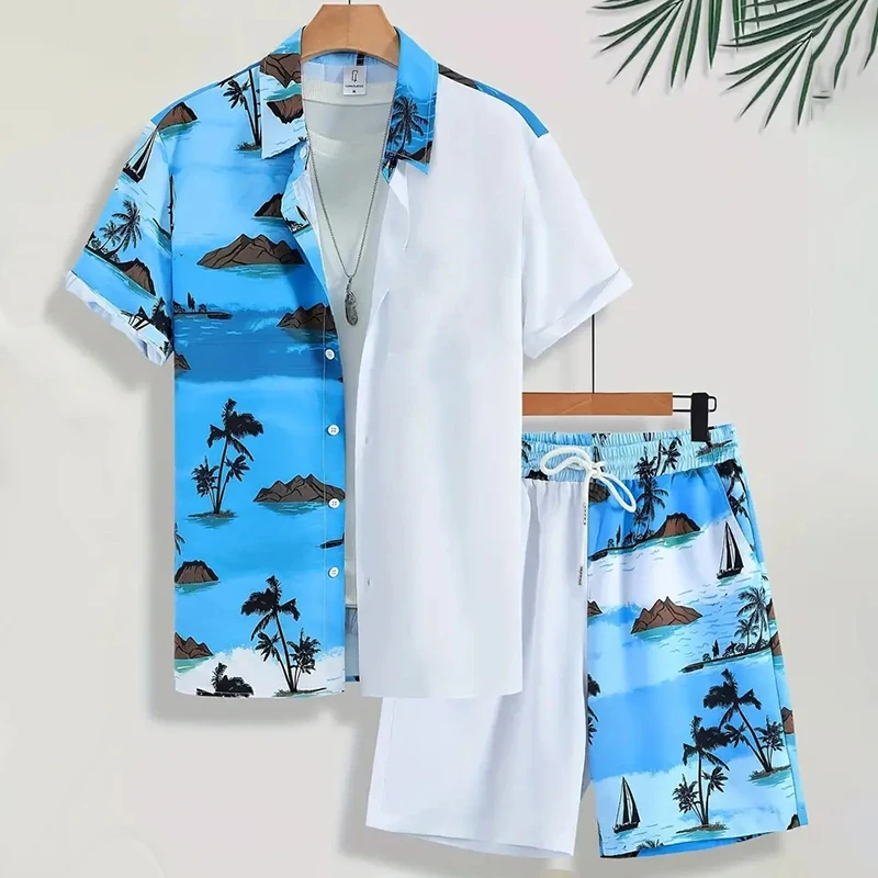 Summer Fashion Men's Casual Shirt Beach Shorts Suit Outdoor Travel Fashion Men's Short-sleeved Shirt Hawaiian Style Men's Shorts