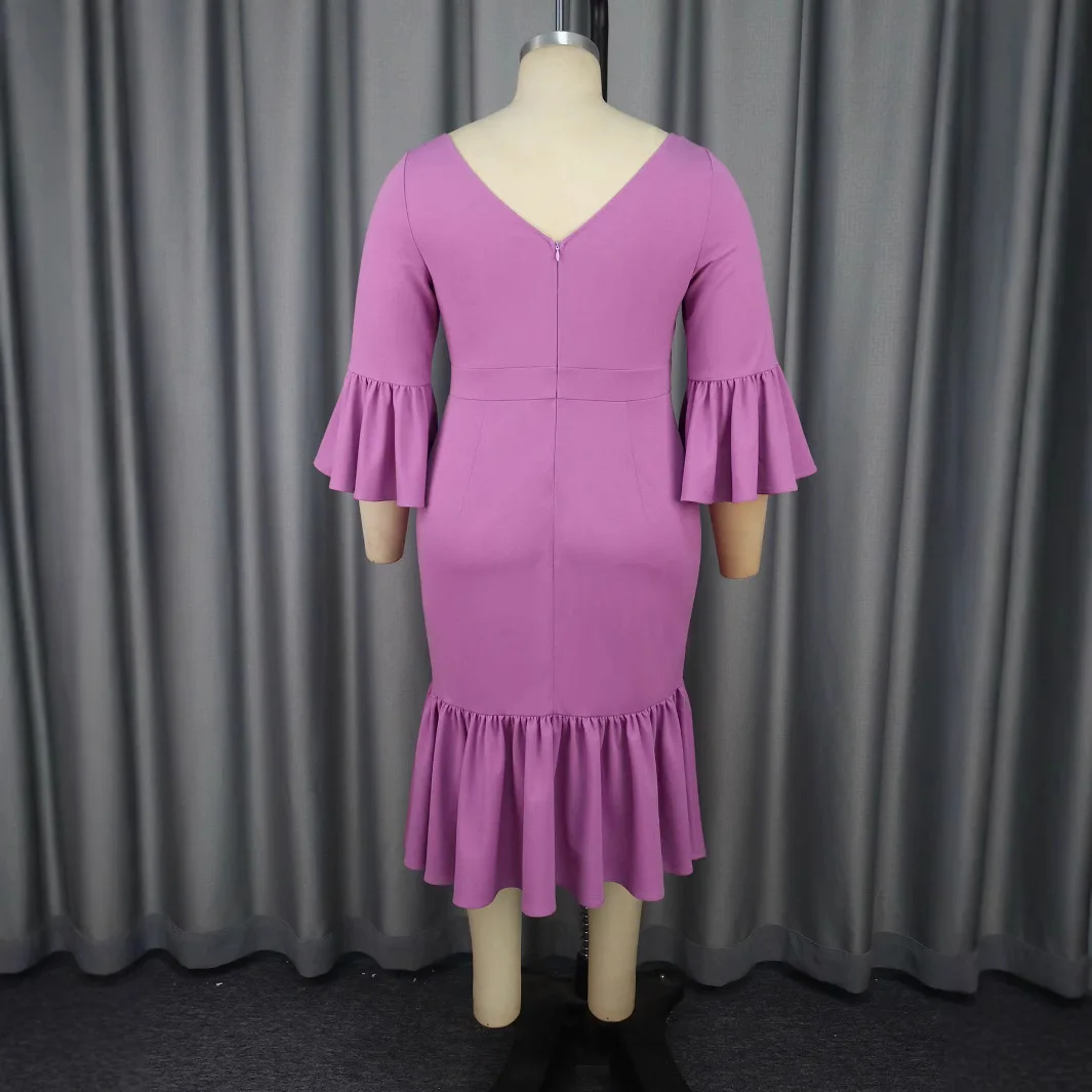 

Purple New Dress Women's Fungus Edge Square Neck Trumpet Fish Tail Slim Fit Solid Color Skirt Elegant V-back Dress 2025 New