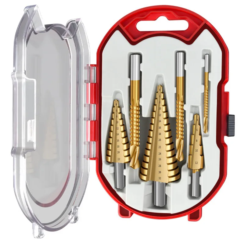 

Step Drill Bit Saw Set HSS Steel Titanium 4-12/20/32mm Metal Stepped Hole Opener Woodworking Tools Twist Serrated Drill Bits Kit