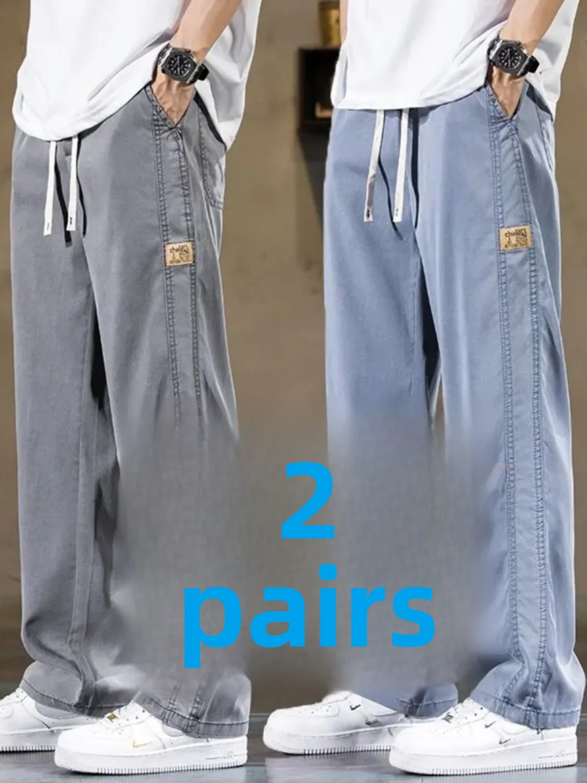 

Мужские летние джинсы прямого кроя с эластичным поясом, из ледяного шелка, повседневные, тонкие, с охлаждающим эффектом, для ежедневной носки