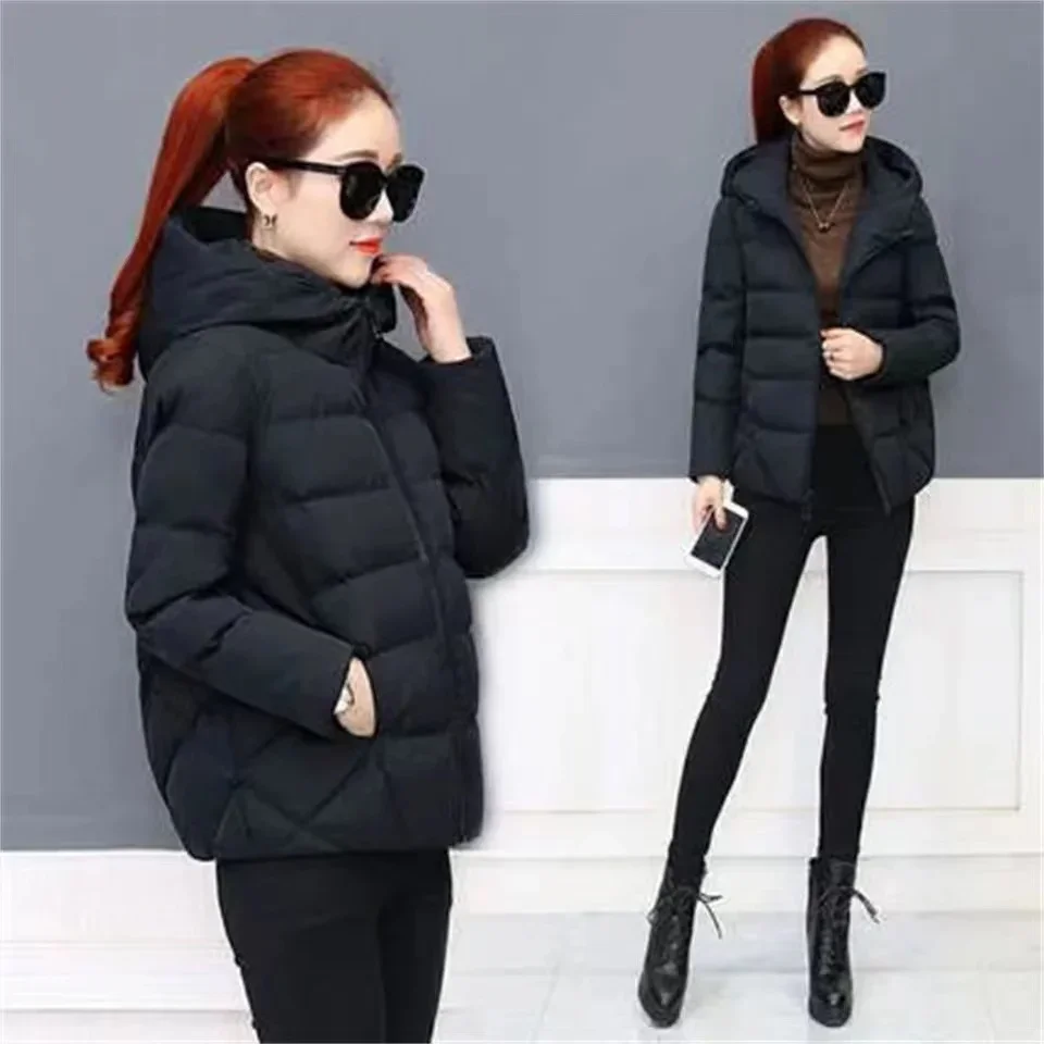 2024 Women Jacket Parka Down Cotton Padded Coat Autumn Winter Slim Short Hooded Warm Thicken Jackets Women\'s Outerwear Clothing