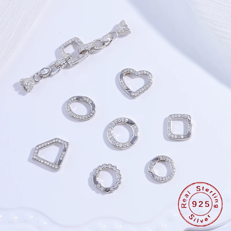 

S925 Sterling Silver Heart Round Oval Lace Connector Universal Clasp Head,for Making Jewelry Accessories SK93