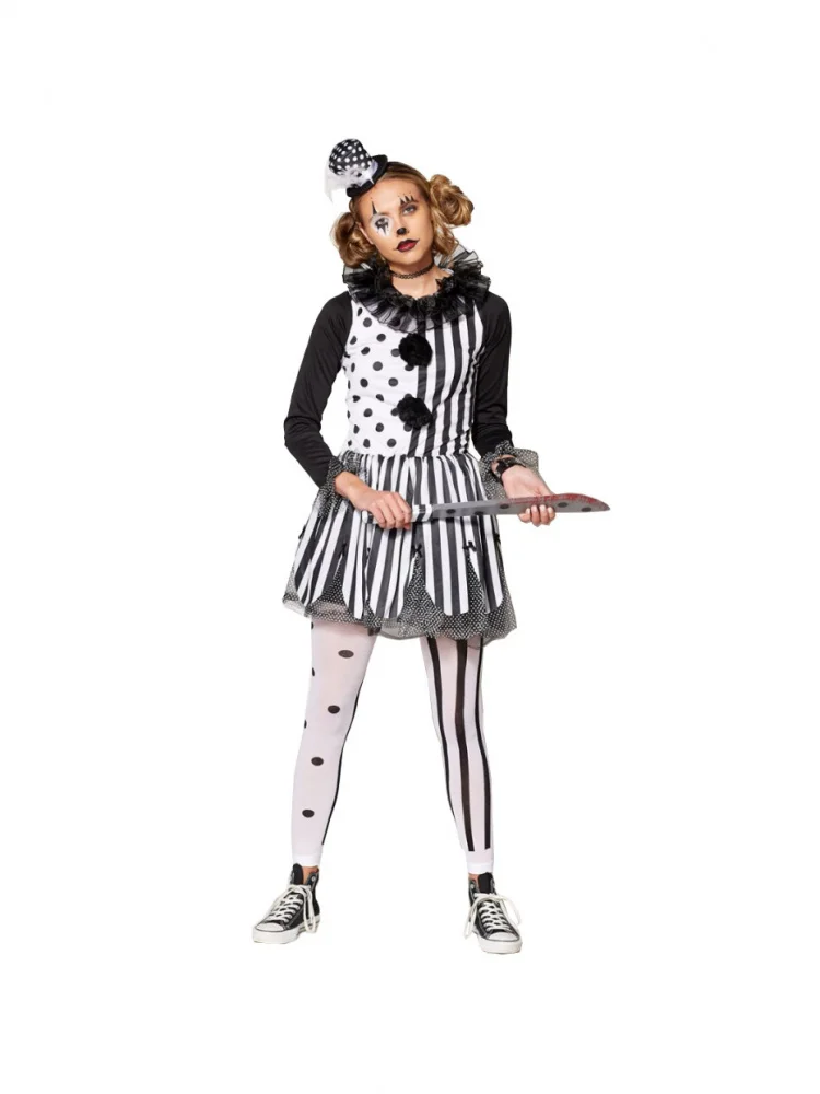 

Хэллоуин Par Killer Clown Воскрешающий костюм Bla в белые полоски Терор Клоун Одежда для выступлений Женская юбка с высокой талией