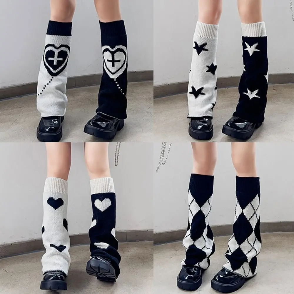 

Star Pattern Women Leg Warmers Cross Design Heart Motif Knitted Leg Warmers Loose Fit Two Side Wear Punk Leg Warmers