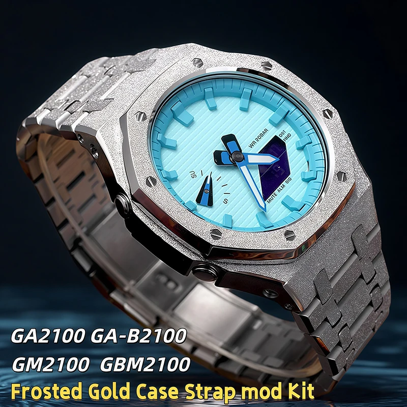 GA2100 Frosted Gold Case+Strap Retrofit parts For G-Shock Casioak GA-2100 GA-B2100 GM2100 Stainless Steel Bezel Bracelet mod kit