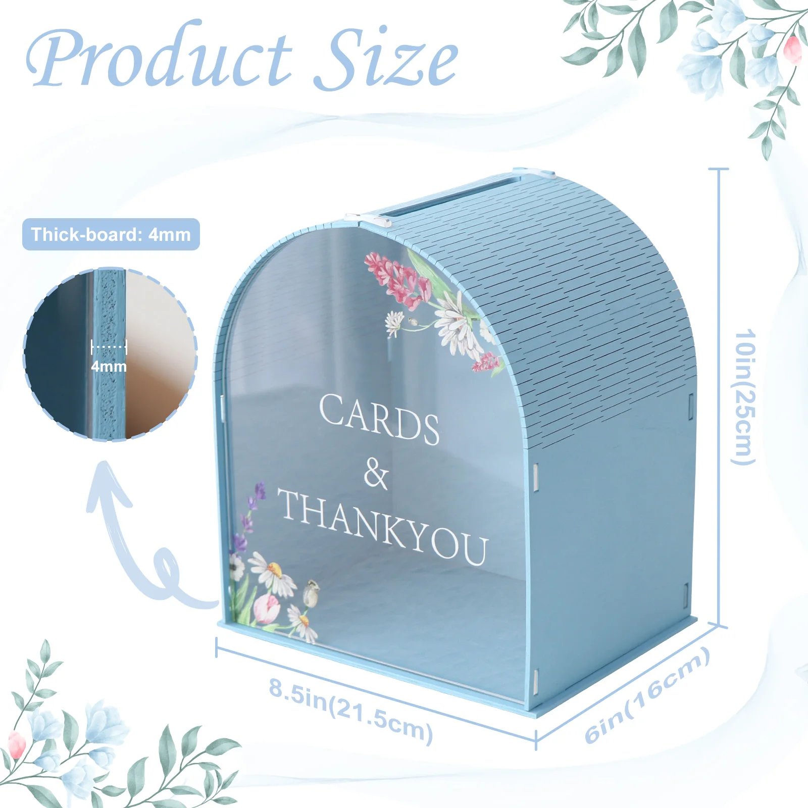 Blue Gift Card Box with Acrylic Window, Boho Wedding Envelope Money Wedding Card Boxes for Birthday Graduation Party Decorations