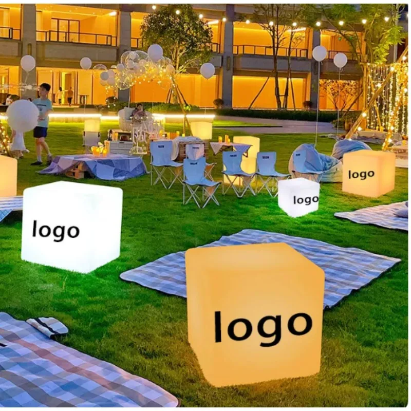 Waterproof Solar LED Light Cube Stool Outdoor Camping Patio Garden Stackable Square Landscape Decor Lamp