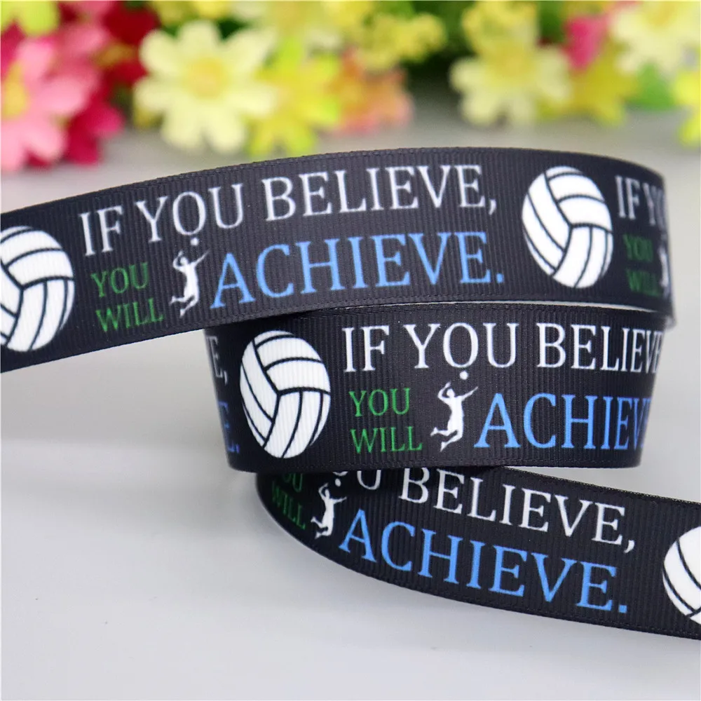 DHK 50yards Inspirational Volleyball Printed Grosgrain Ribbon Accessories Headwear Decoration Collar DIY Sewing Craft S2634