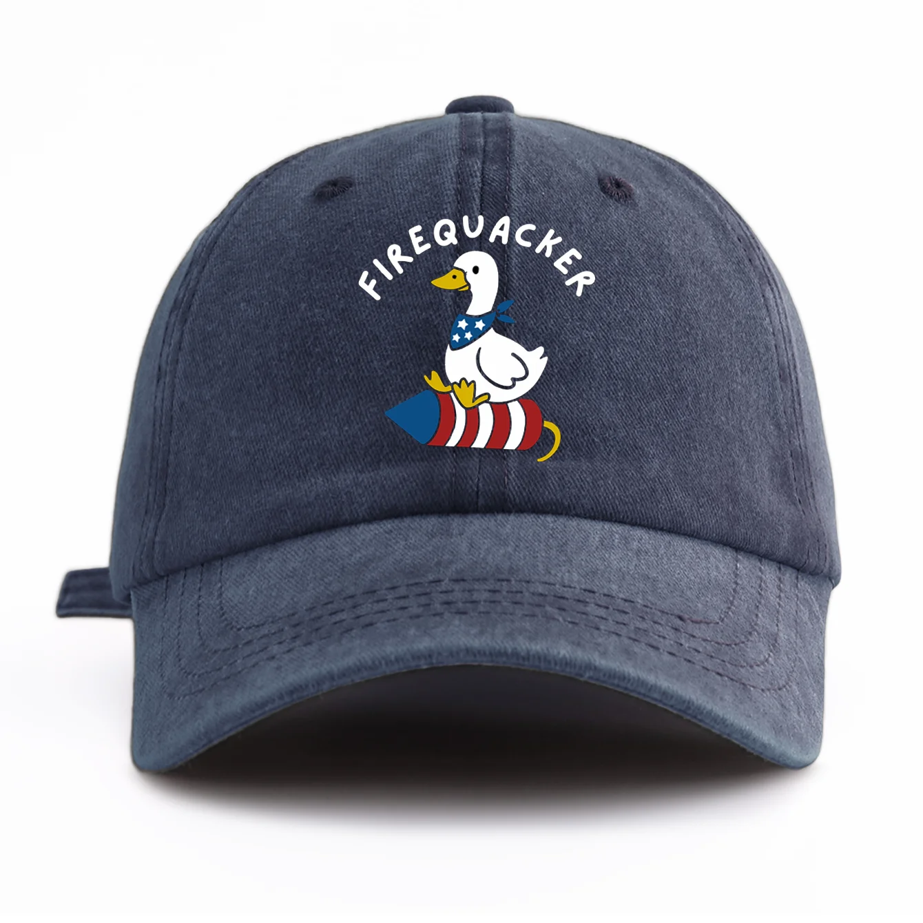 Funny Firequacker Print Washed Vintage Baseball Cap Cute Duck Rocket Graphic Dad Hat Streetwear Outdoor Sports Cap