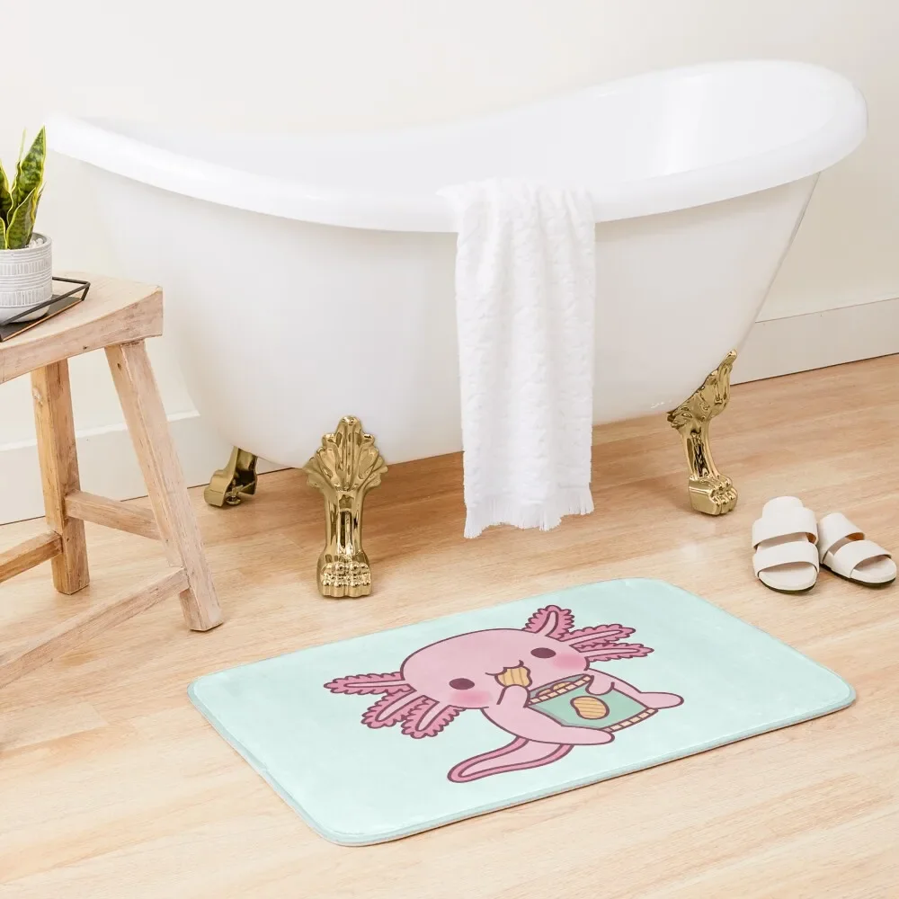 Cute Axolotl Eating Potato Chips Bath Mat Carpet For Bath Anti-Skid Anti Slip Bath Stickers Toilet Accessories Bathroom Mat