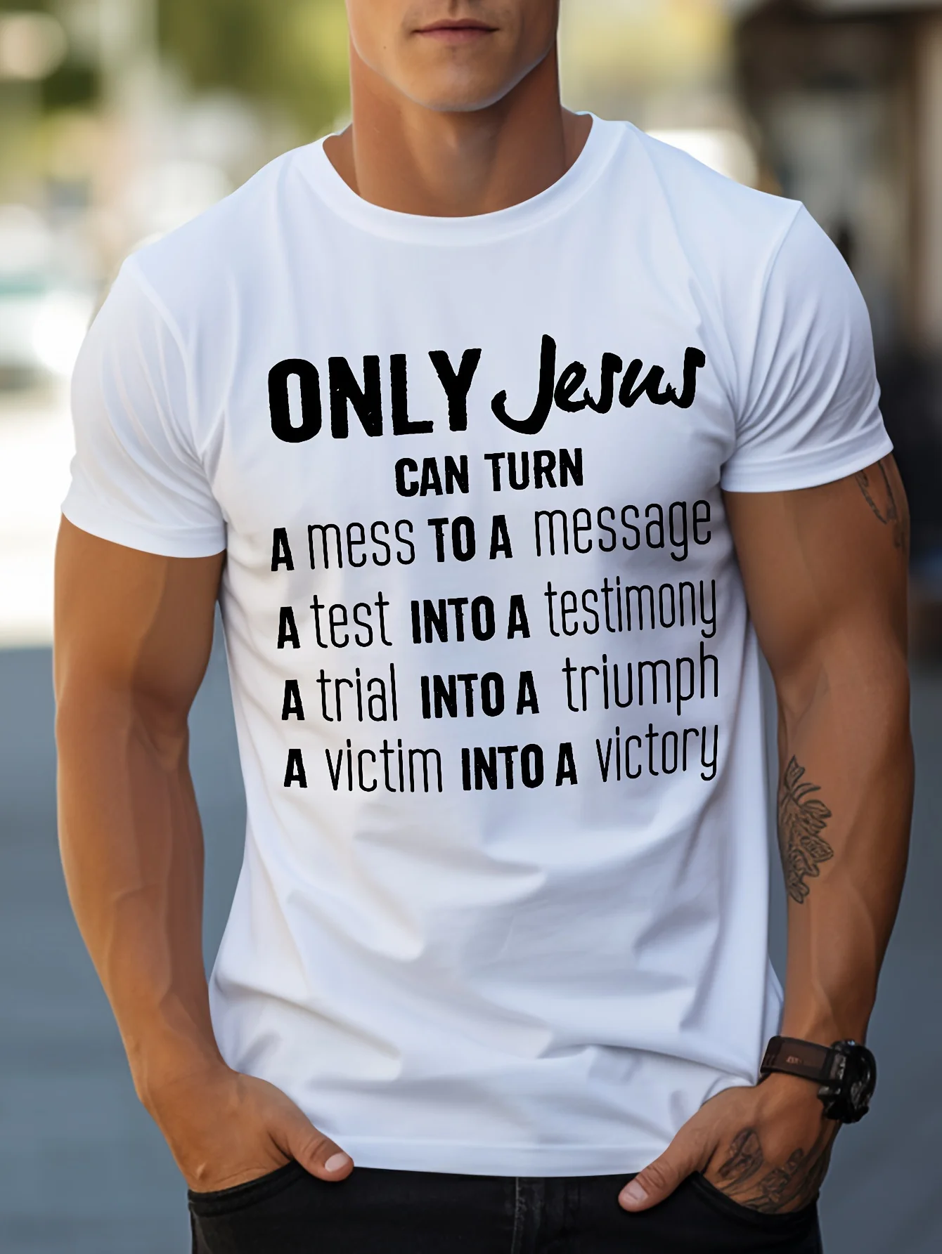 'Only Jesus Can Do...' Print T Shirt, Tees For Men, Casual Short Sleeve Tshirt For Summer Spring Fall, Tops As Gifts