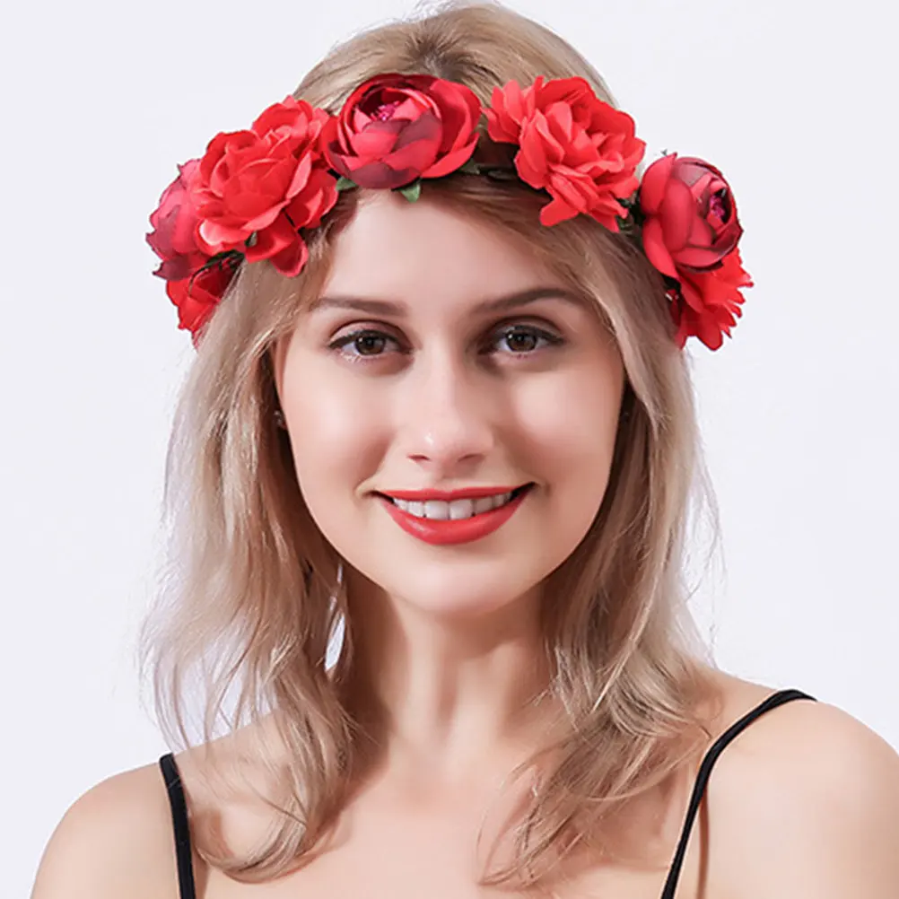 

Изящный цветочный венок на голову с реалистичными розами, праздничный головной убор для женщин, свадебный венок для невесты, цветочный венок для девочек, украшение для волос на праздники и вечеринки