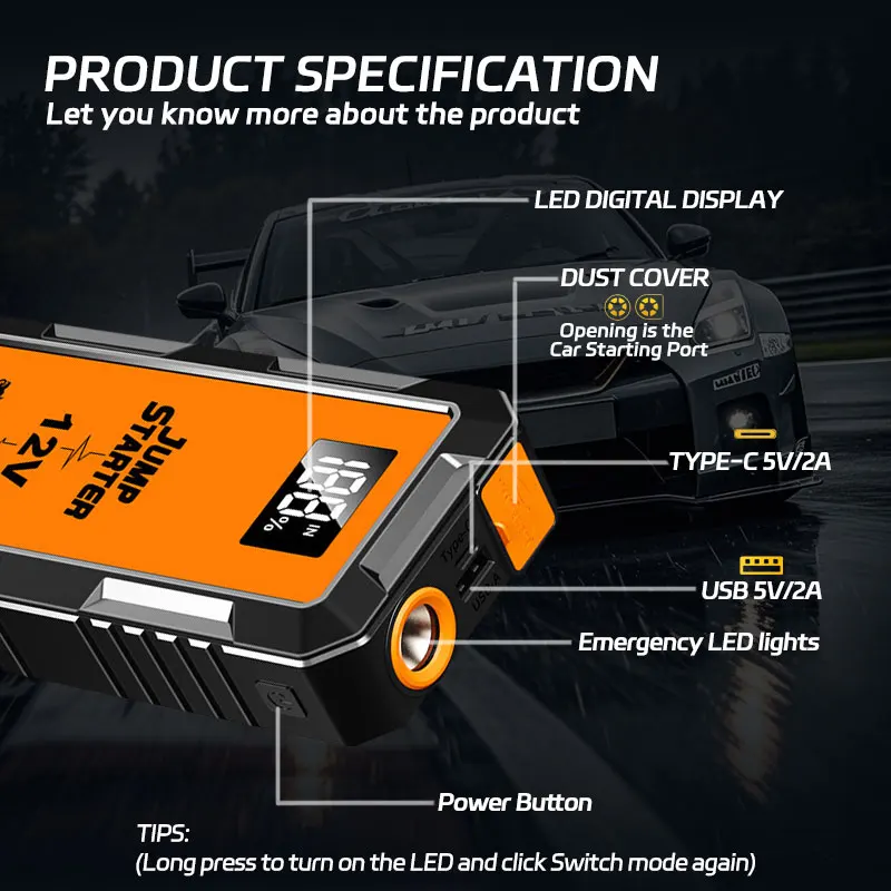 سيارة الانتقال كاتب المحمولة 12 فولت البنزين الديزل بدء جهاز الكابلات المحمولة قوة البنك 2000A شاحن بطارية السيارة المغفل