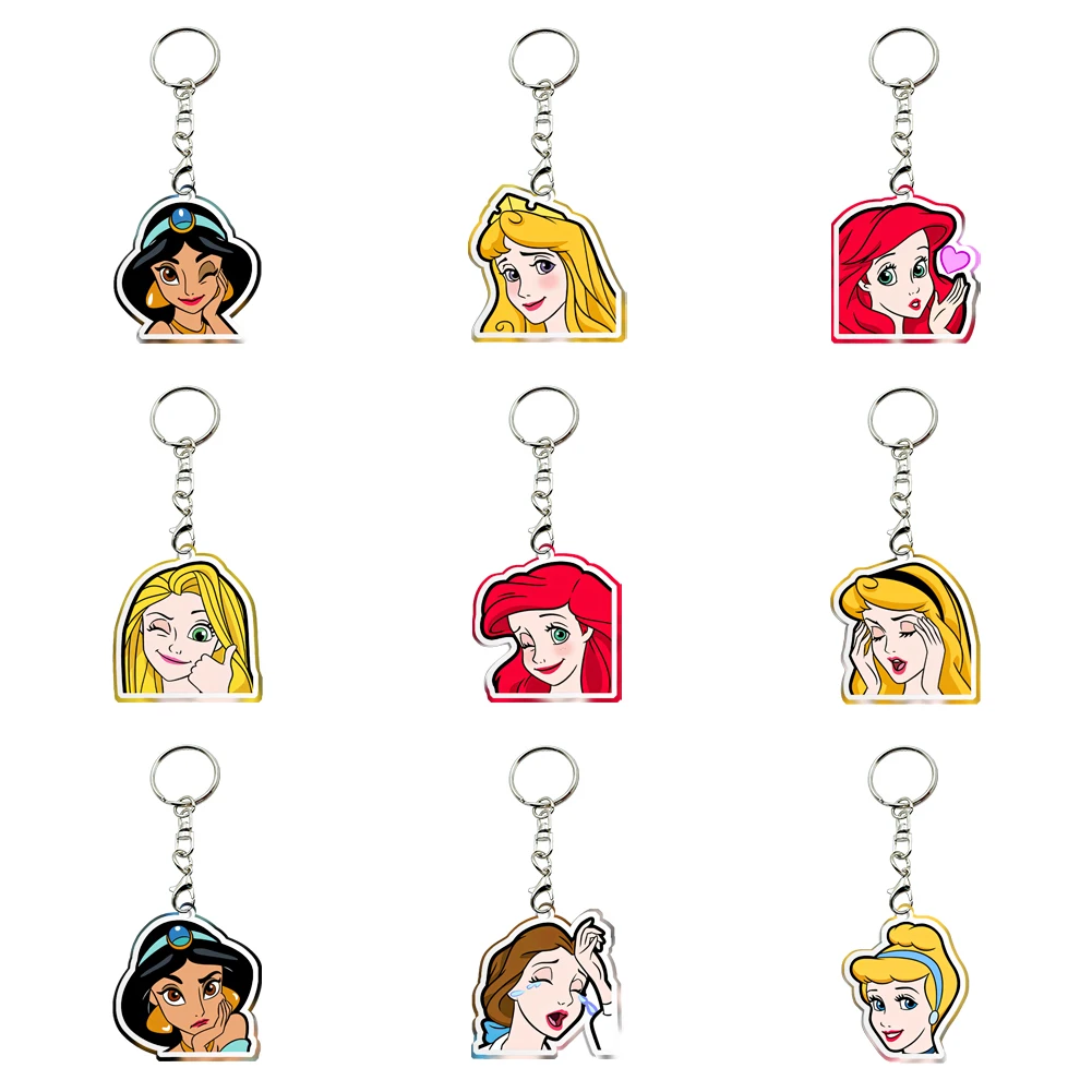 Disney-llaveros acrílicos transparentes de princesa para mujer y niña, accesorios de joyería, regalo de fiesta de cumpleaños para niños