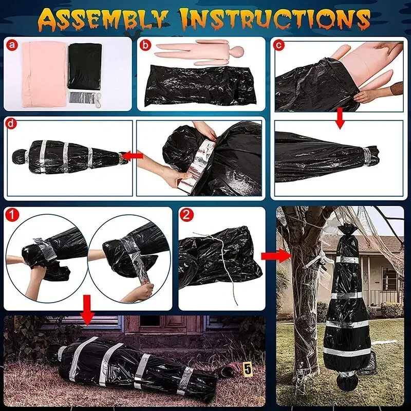 Decoraciones de Halloween, accesorios de víctima muerta para cadáver, decoraciones colgantes para el cuerpo muerto, decoraciones de Casa Encantada de cadáver falso aterrador