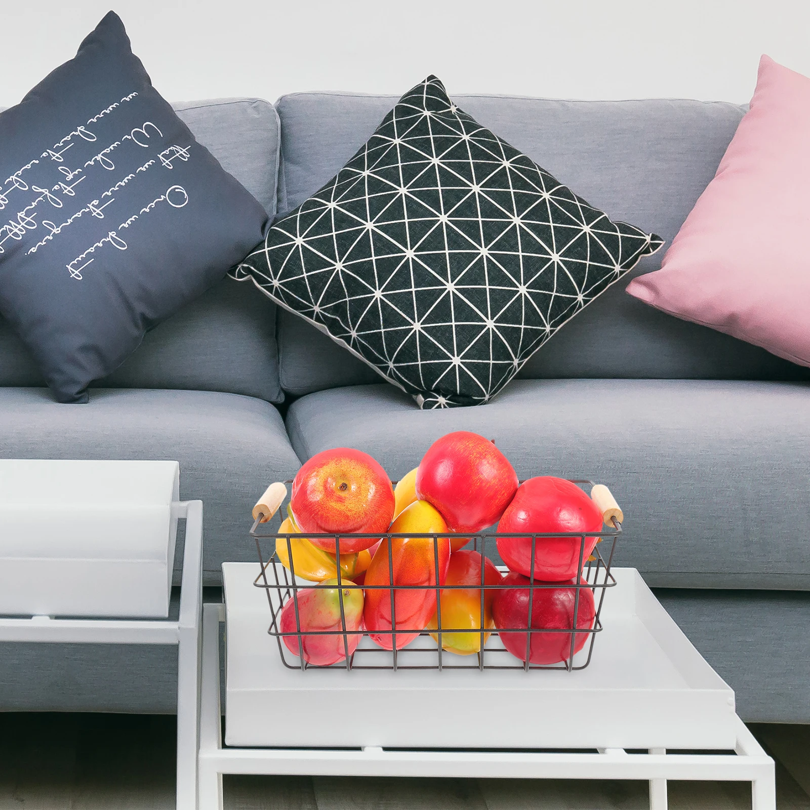 

2 Pcs Basket Metal Grid Large Capacity Desktop Basket Desk Sundries Snacks Container Toy Book ganizer R om Color