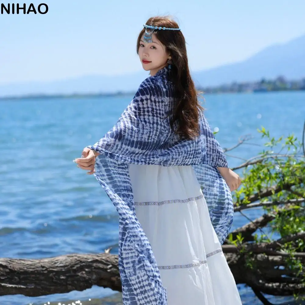

Casual Sun Protection Ethnic Style Shawl Wraps Elegant Sunscreen Shawl Large Printed Beach Scarf Travel