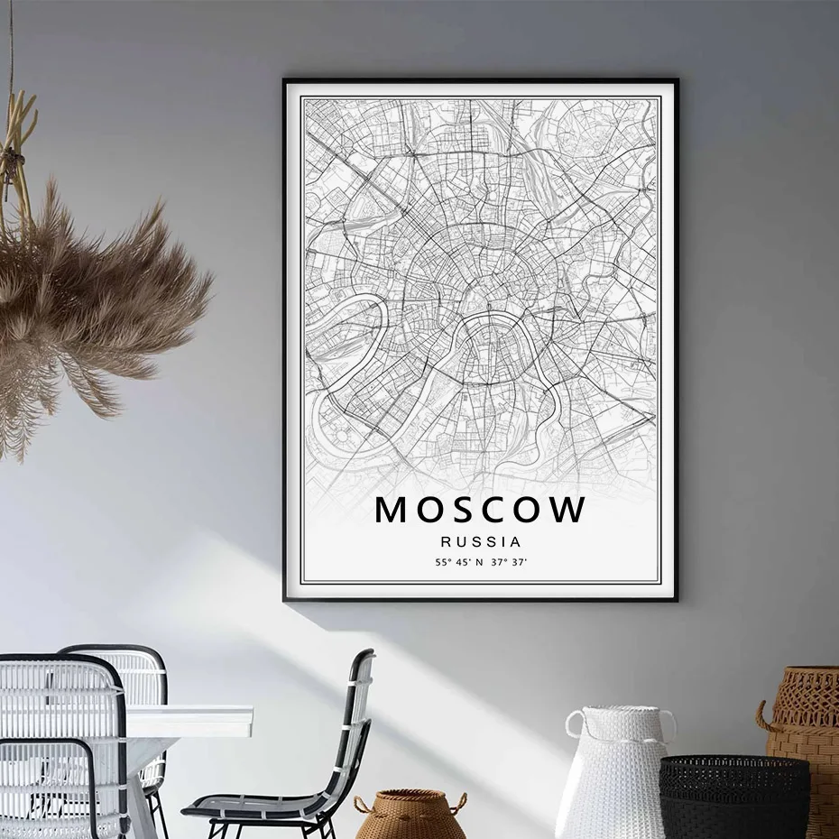 Black White Moscow St Petersburg City Map Russia Posters Prints Canvas Painting Modern Wall Art Pictures Living Room Home Decor