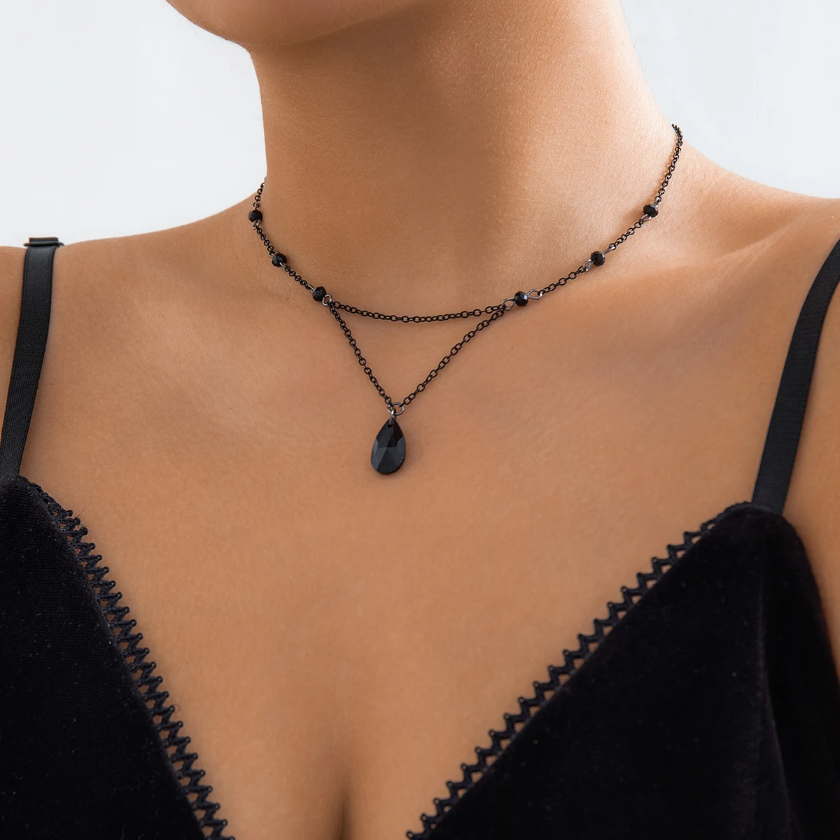 Ingemark mehr schicht ige schwarze Wasser tropfen Kristall Anhänger Choker Halskette Frauen Kragen Vintage Link Choker Y2k Schmuck Zubehör – Detail 8