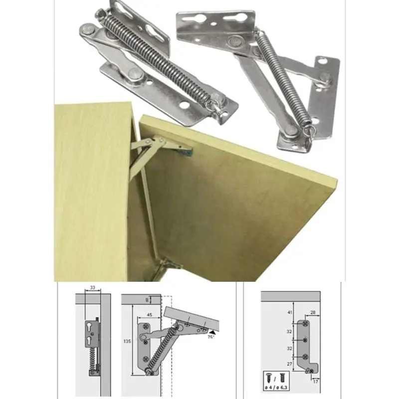 2pcs/set 80 Degree Sprung Hinges Cabinet Door Lift Up Stay Flap Top Support Kitchen Cabinet Tools Dropsale