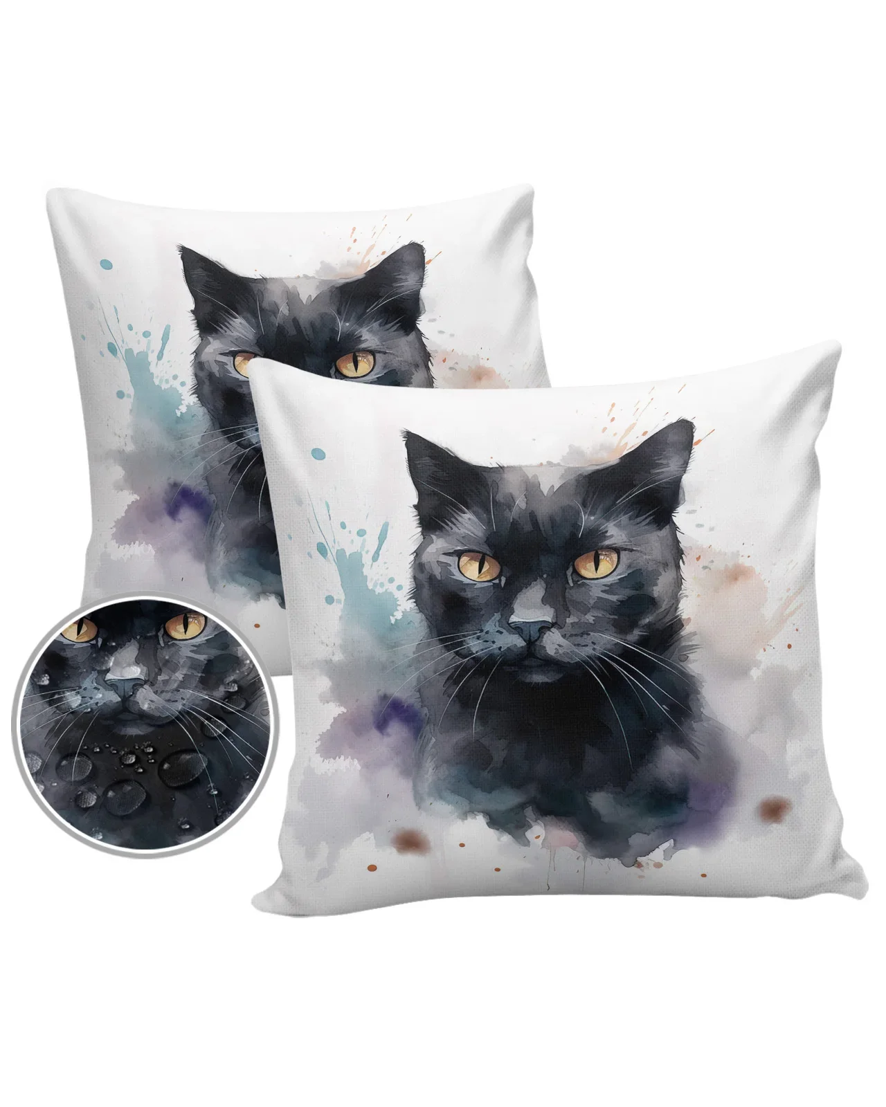 Animal Cat Watercolor Waterproof Pillowcase Home Sofa Office Throw Pillow Case Car Cushion Cover Home Decor