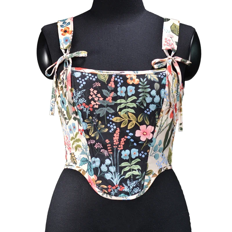 

Gothic Sexy Corset Camis Women Vintage Lace Harajuku Print Streetwear Summer Black Crop Top Sleeveless Bandage Tops