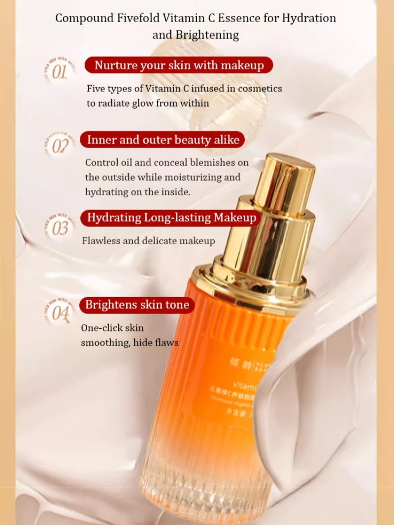 Five Vitamin C Skin Nourishing Foundation Ivory Natural Brightens Skin Tone Concealer Moisturizes Non-Sticky Improves