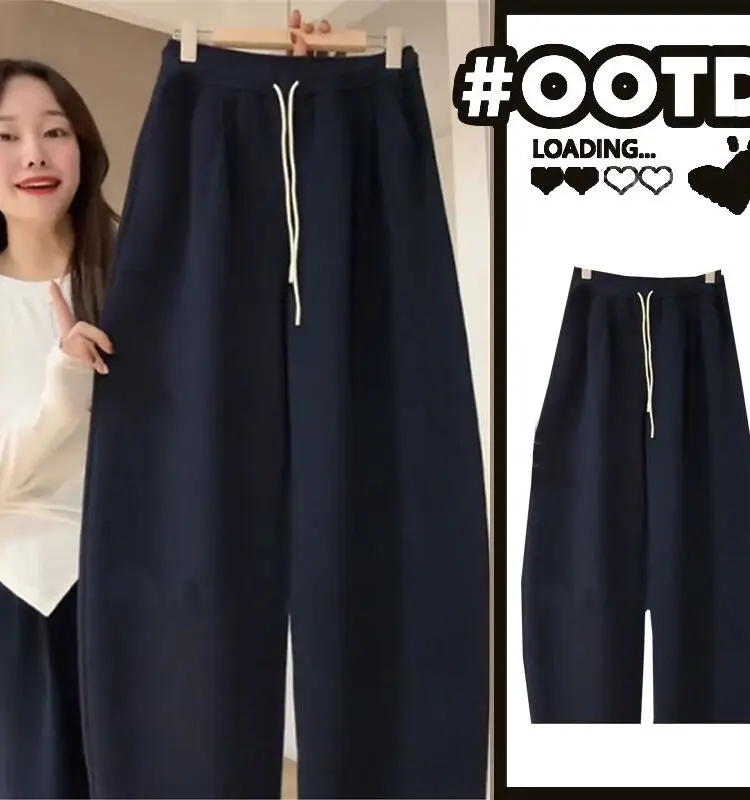 

Женские брюки-бананы больших размеров с высокой талией, на флисовой подкладке, свободные, повседневные, длинные, осенне-зимние, модные