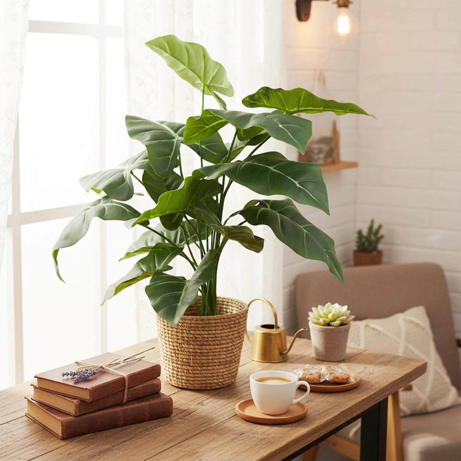 Planta Artificial de calatrea de 15 ramas, bosque Tropical, decoración verde de imitación, follaje simulado de helecho en maceta, planta falsa sin agua