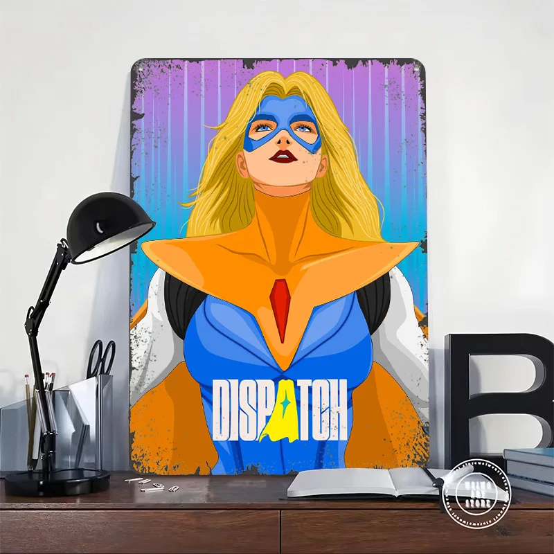 Dispatch Superheroine Digital Art Poster Retro 3D Printed Metal Signs Customized Wall Hanging Gift for Vintage Decorations Decor