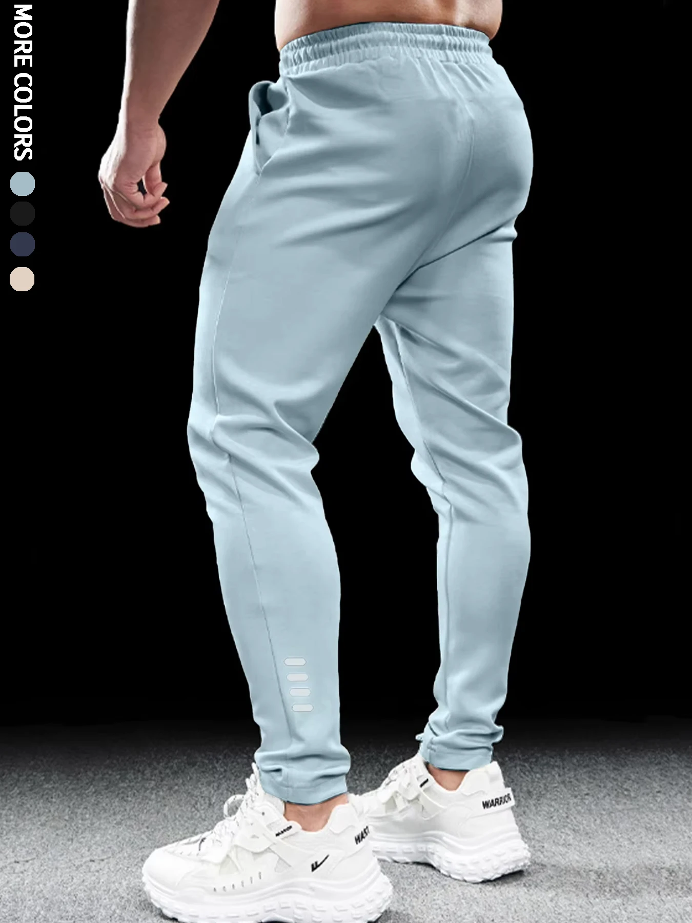 Men\'s athletic casual pants, simple, leg reflective strip design, elastic waistband, suitable for daily, running, multi-scene