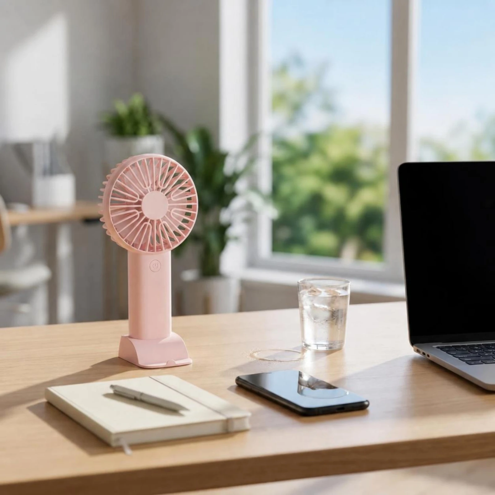 Portable Fan with Base Handheld Mini Fan with Stand 5-Speed Personal for Office Workers, Desk, Travel