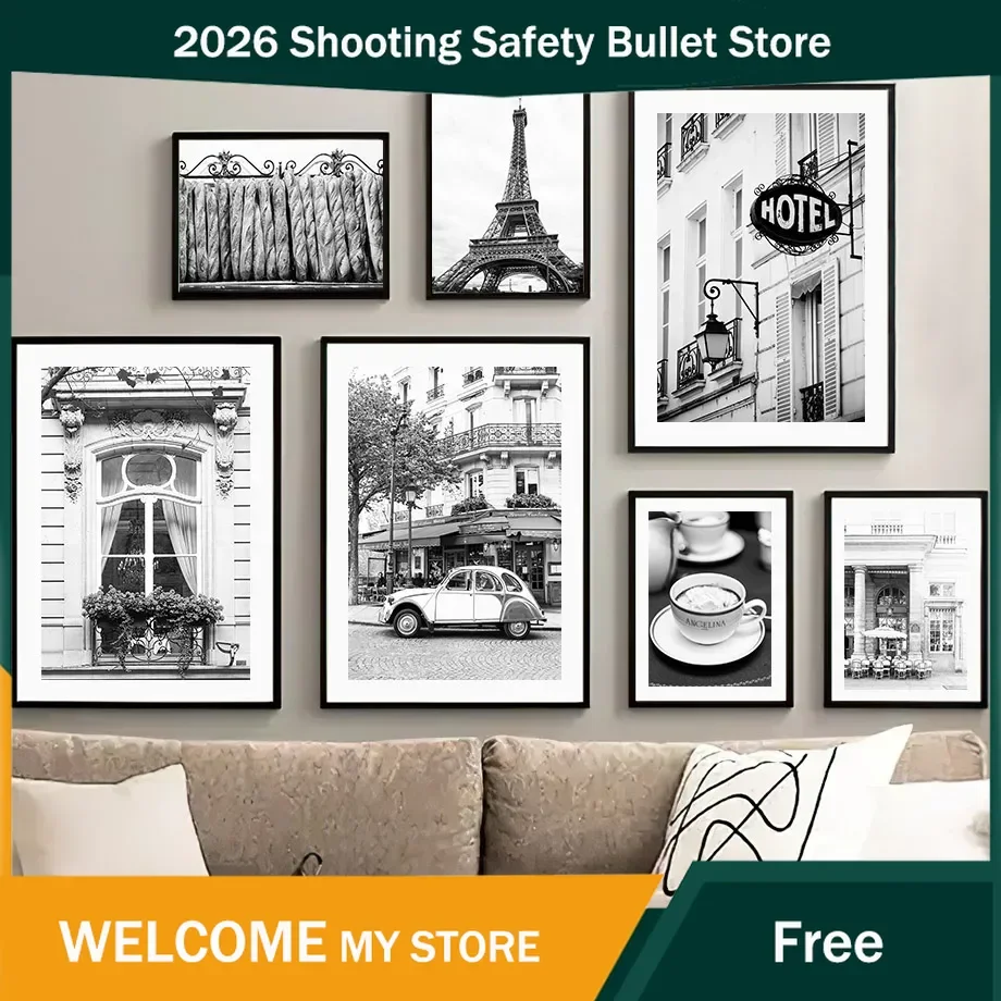 Canvas Painting Black White Paris Towel Cafe Store Vintage Car Posters Prints Nordic Wall Art Pictures Living Room Home Decor