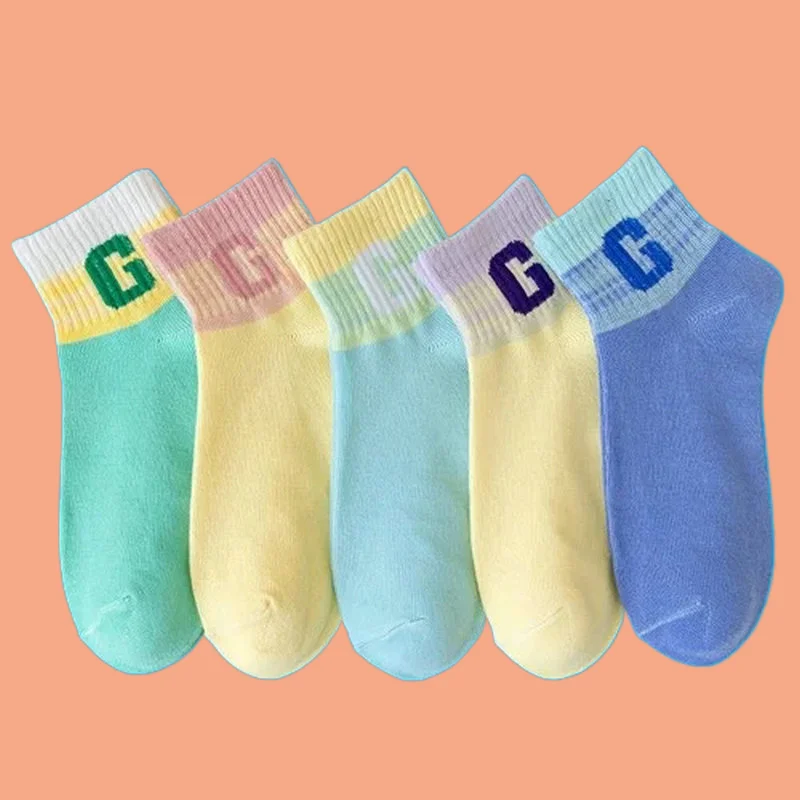 

5/10 Pairs Half-length Outdoor All-match Socks New Gradient Women's G Letter High Value Socks Spring and Summer Short Socks