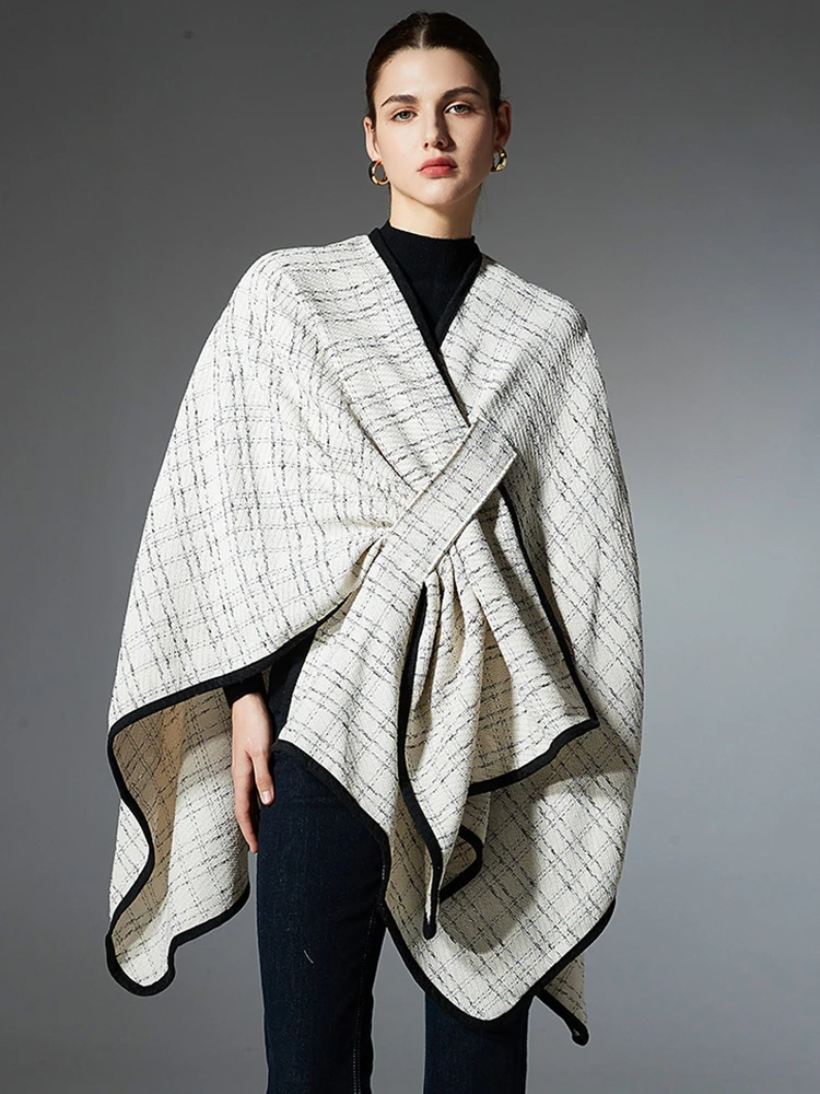 

Winter Scarf Women Lady Layers Poncho Elegant Black White Plaid Wrap Shawl Casual Scarve Capa Para Mujer Fashion Warm Party New