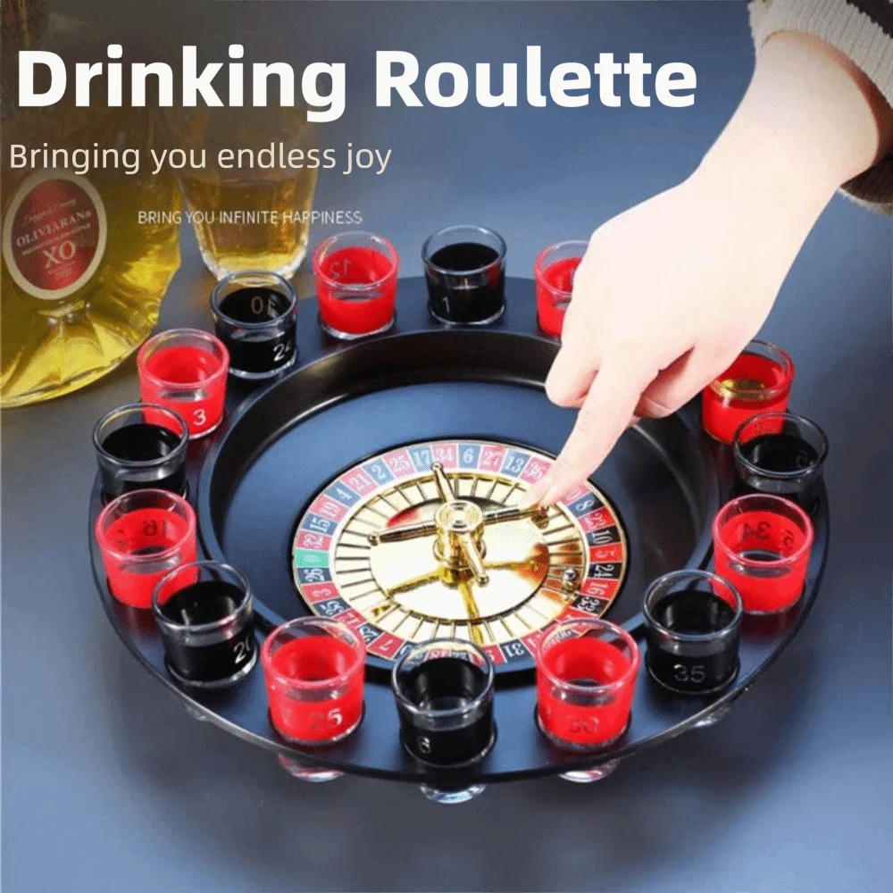 

16-Piece Set Shot Glass Roulette with Metal Balls Red Black Russian Roulette Entertainment Props Roulette Game KTV Bar