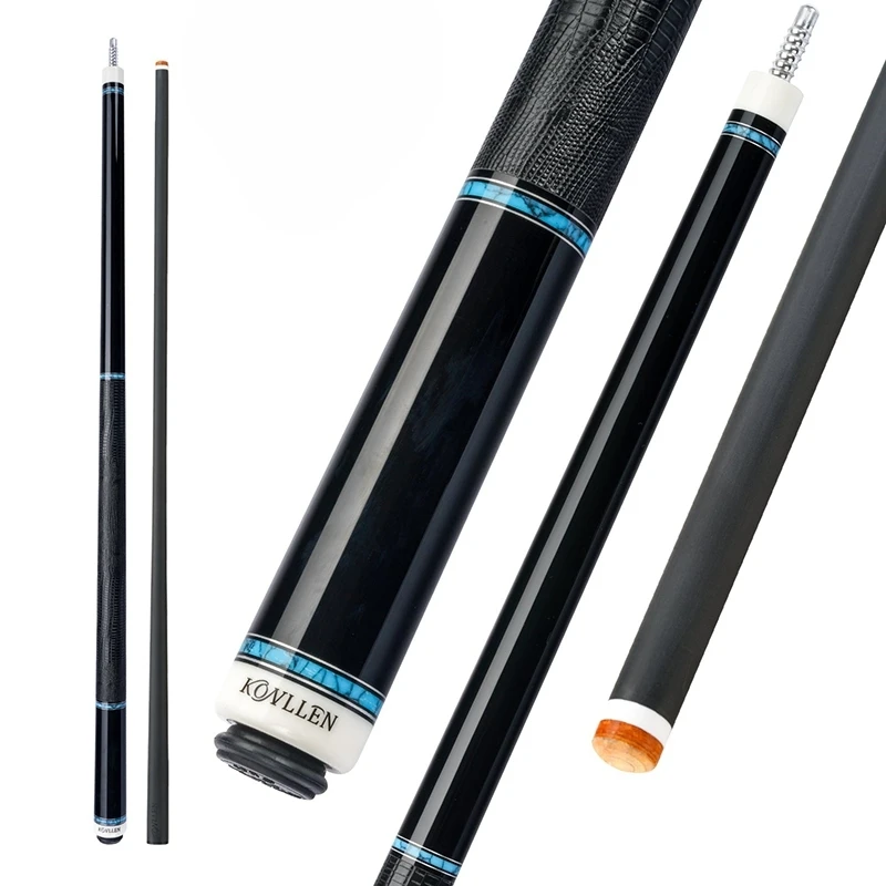 

KONLLEN Carbon Pool Cues 12.5mm Tip Ebony Butt Turquoise Ring True Inlays Billiard Cue Stick